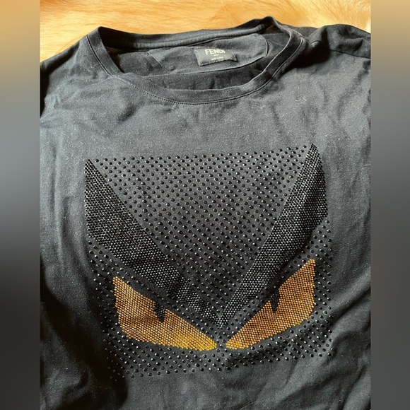 - Fendi Monster crystal embroidered logo tshirt Sz 52 black Large - Picture 2 of 9